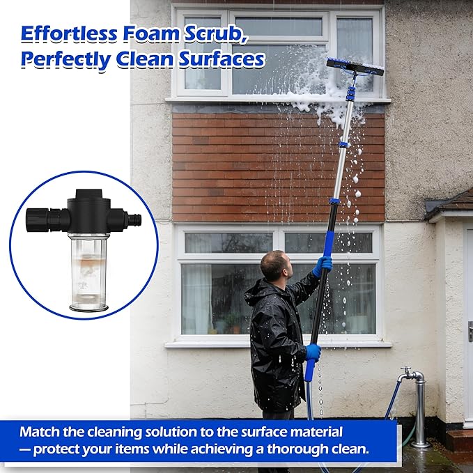 30 FT Reach Solar Panel Cleaning Brush Kit with 5-24 FT Telescopic Extension Pole, Water Fed Pole with Dual Action Flip-Lock & Screw Fixing Design, Ideal for Snow Removal, Windows, Boats, RVs