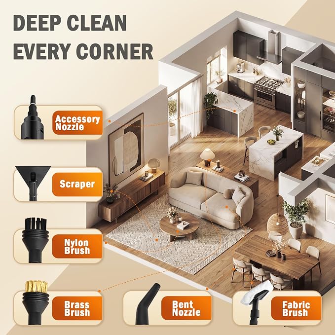 15 Accessories Steam Cleaner for Home,1.69QT Tank Handheld Steamer for Cleaning, Potable Pressurized Steam Cleaner for Grout, Car Detailing, Tile, Floor, Cloth