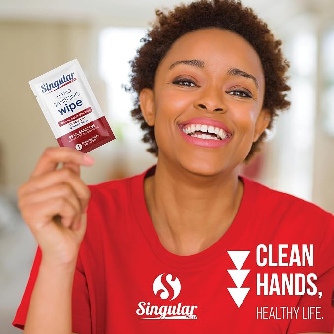 Hand Sanitizing Wipes Travel Size by Singular Wipes –100ct Individually Wrapped | Fragrance-Free, Moisturizing, 70% Isopropyl Alcohol Wipes | Travel, Home, Office, Daily Use