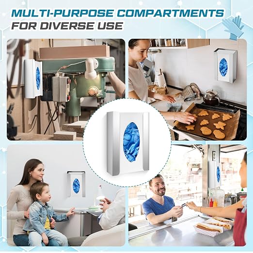 Blulu 4 Pcs Glove Box Holder Dispenser Stainless Steel Wall Mounted Box Organizer Wall Attachment Easily Store and Dispense Your Gloves Masks 9.75"H x 5.5"W X3.5"D