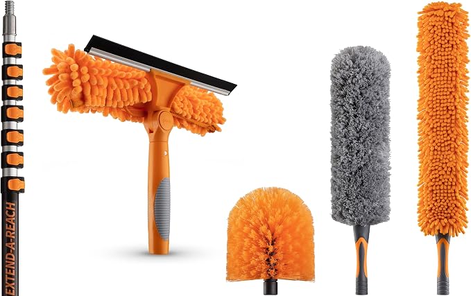 5-30 ft Window Washing Kit with Extension Pole (36+ Foot Reach) // Window Cleaning Tool & Window Washer Squeegee with Telescopic Extension Pole