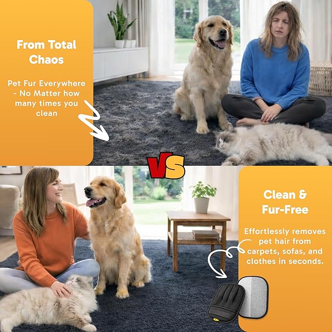 Wolfster 2 Pack Pet Hair Removal Glove for Cats & Dogs - Five-Finger Electrostatic Reusable Pet Hair Remover for Couch, Sofa, Carpet, Car Seat, Bedding & Clothing, Lint Roller Alternative