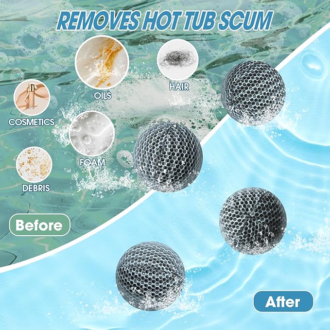 Hot Tub Scum Absorber, Spa & Pool Scum Eliminating Balls,Hot Tub Scum Balls,Scum Sponge for Spa Hot Tub, Hot Tub Accessories, Oil Absorbing Sponge for Hot Tub Skimmer (Gray-6 Pack)
