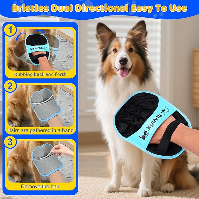Upgraded Reusable Electrostatic Pet Hair Remover Glove, Magic Grooming Glove for Dogs & Cats, Gentle Fur Removal Brush for Furniture, Couch, Carpet, Clothing, Bed and Car Seat（2PCS）