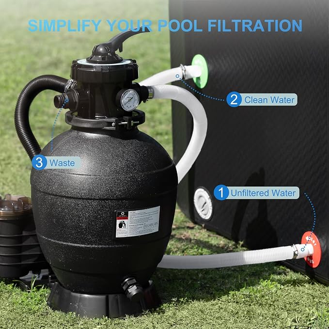 Airthereal AquaMind AM13 Sand Filter Pump for Above Ground Pool, 13" Pool Sand Filter System, ¾ HP Motor, High-Flow 3,435 GPH, 7-Way Valve, Reliable Motor for Pools Up to 11,000 Gallons