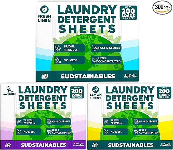 Fresh Linen, Lemon, and Lavender bundle 100 Sheet Laundry Detergent Sheets