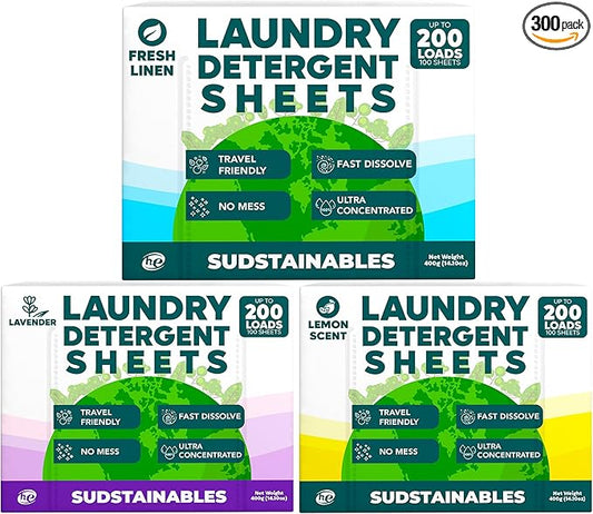 Fresh Linen, Lemon, and Lavender bundle 100 Sheet Laundry Detergent Sheets