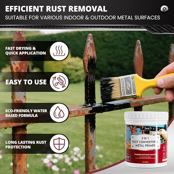 DWIL Rust Converter for Metal, 2 in 1 Rust Converter Paint and Primer, Converts Rust to Long-Lasting Protective Coating, Anti Rust and Rust Prevention Paint, No Sanding or Primer Needed, Black, 64 oz