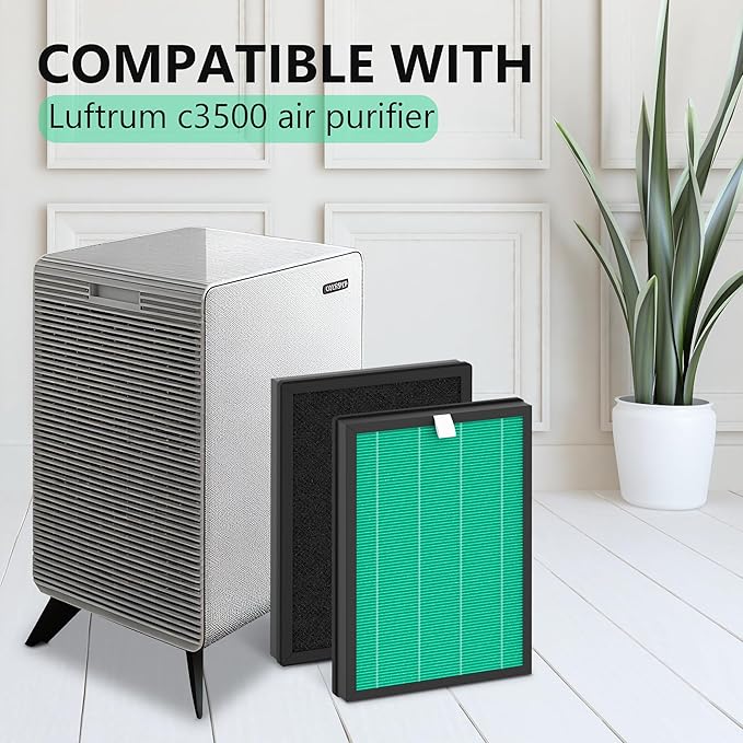 C3500 Pet Filter Replacement Compatible with LUFTRUM C3500 and C3500 WiFi Air Purifier, H13 True HEPA Filtration Activated Carbon Filter (4 Pack - 4 Filters)