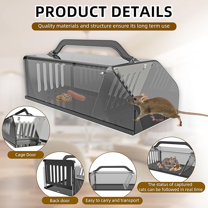 Mouse Trap Humane - Mouse Traps Work Chipmunk Rodent Trap for Indoors and Outdoors, No Kill Mouse Trap, Catch and Release Mouse Traps That Work, Easy to Clean & Reusable