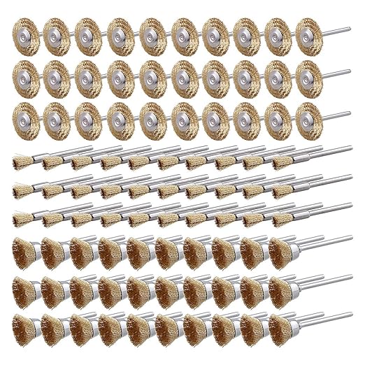 Rocaris 90 Pcs Wire Brushes Set, Brass Wire Wheels Pen Brushes Set Kit Accessories for Rotary Tool