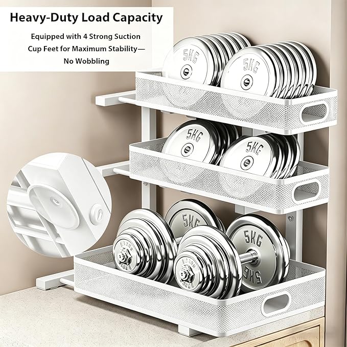 2 Pack Under Sink Organizer, 3-Tier Pull Out Kitchen Cabinet Organizer, Height Adjustable Metal Slide Out Bathroom Storage Makeup Drawer Rack for Bedroom Office Laundry Pantry Home Organization, White