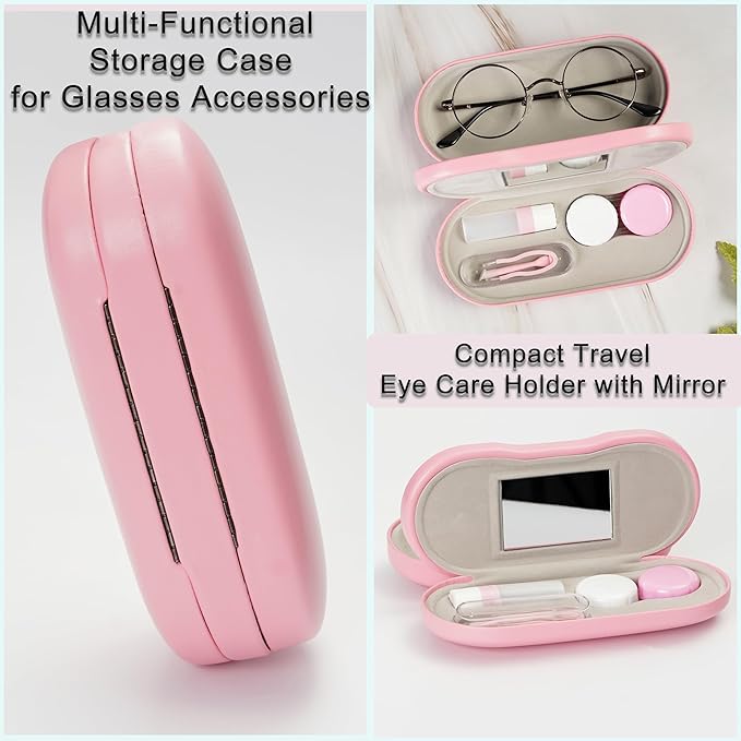 Lasiyanor 2 in 1 Eyeglass Case Portable Double Sided Contact Lens Box Multifunction With Tool for Travel Daily Outdoor