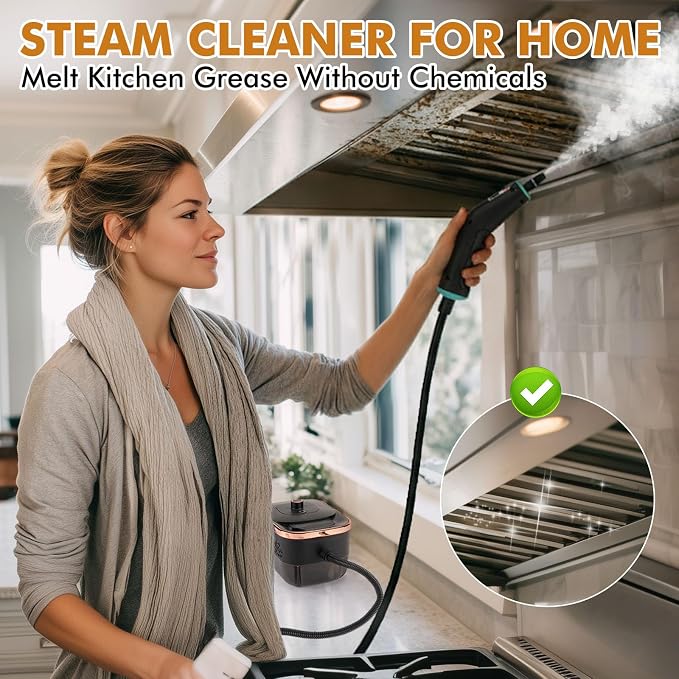 Steam Cleaner,15s Heat-Up 42.27oz Tank,2500W Pressurized Handheld Steam Cleaner for Home,Portable Steamer for Cleaning with 15 pcs Accessories,Grease,Grout,Furniture,Bed Bugs,Floor,Couch and Car