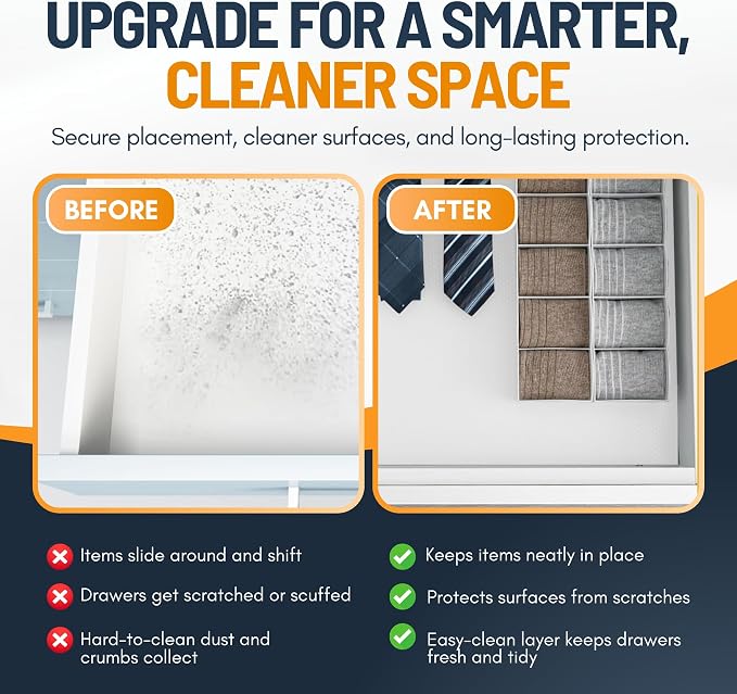 Shelf Liner Cabinet Liner for Shelves Non-Adhesive Kitchen Drawer Liner by Linda’s Essentials (12 x 120 Inches) - Non-Slip Easy Clean Shelf Liners for Cabinets and Cupboard Protector, Waterproof Mat