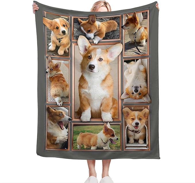 Corgi Dog Throw Blanket - Soft, Warm & Cozy Fleece for Couch, Sofa & Bed - 80"x60" - Perfect for Girls, Women, Kids & Adults