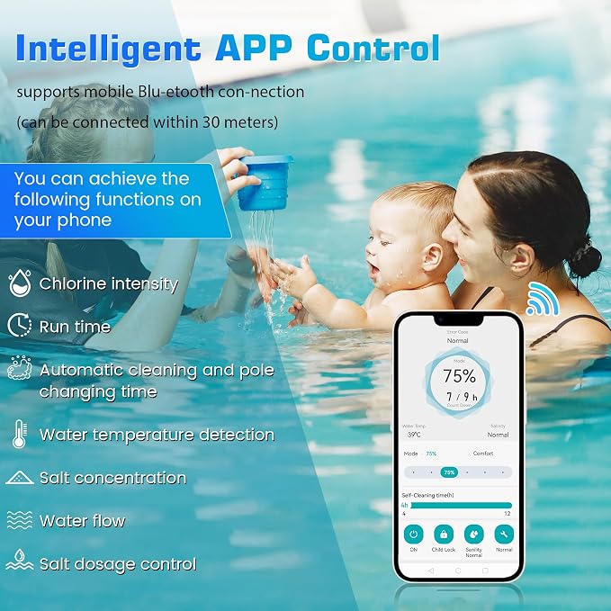 Smart Saltwater Chlorinator System for Above Ground Pool, Up to 15,800 Gallons Pool, Built-in Wi-Fi & App Remote Control, Chlorine Generators for Swimming Pools with Smart Digital Panel