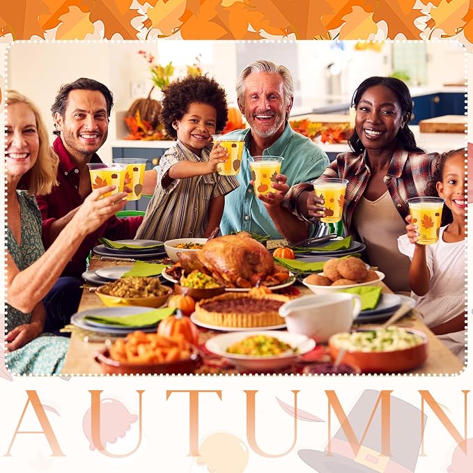 Uiifan 50 Pcs Fall Pumpkin Cups Bulk 12 oz Thanksgiving Disposable Plastic Drinking Cups Fall Party Clear Drinkware Pumpkin Maple Leaf Decoration for Autumn Harvest Thanksgiving Wedding Party Supplies