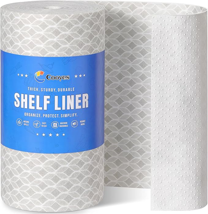 Cooyes Refrigerator Liners 17.7" x 360", Absorbent Strong Grip Fridge Mats Machine Washable, Non-Adhesive Refrigerator Shelf Liner for Fridge Bins & Kitchen Cabinets, Gray
