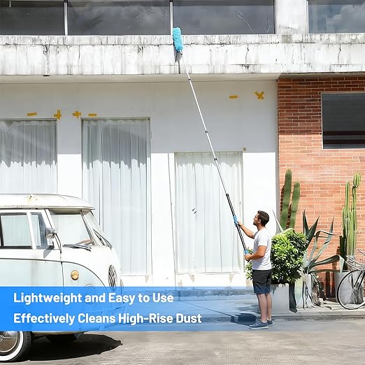20ft High Reach Duster Kits, Heavy Duty High Reach Duster Kit for Cleaning, Spider Web Brush, Washable Dust Brush for High Roof and Glass Surfaces (with 5-12ft Extension Pole)