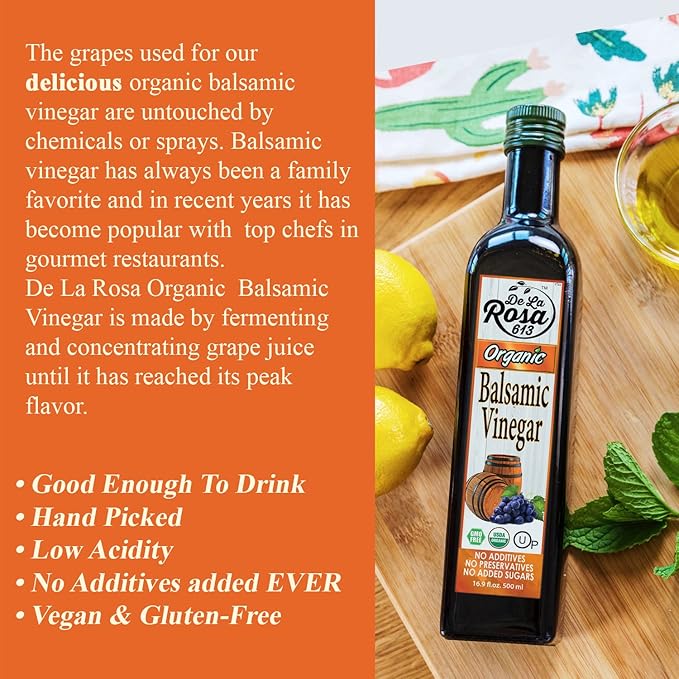 De La Rosa Organic Balsamic Vinegar, Kosher for Passover, Vegan & Gluten Free, Balsamic Vinegar Dressing for Salads and Marinades, 16.9 oz (Pack of 2)