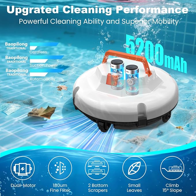 2026 Cordless Robotic Pool Cleaner - 120 Mins Automatic Pool Vacuum for Above Ground Pool & In - Ground Flat Pools up to 1000 Sq.Ft, Robot Pool Cleaner with Self - Parking Tech