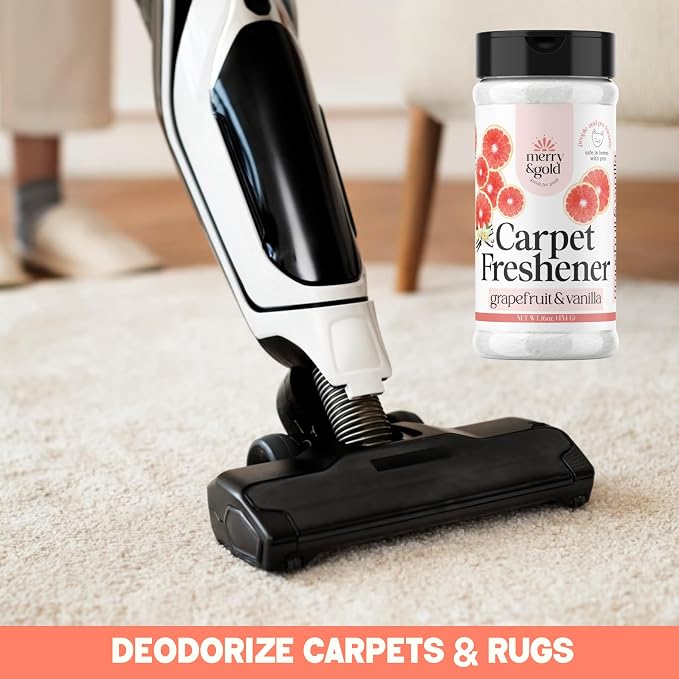 Merry & Gold Carpet Deodorizer & Freshener Powder | 16 oz (2 Pack) Grapefruit + Vanilla | Pet Odor Eliminator for Strong Odors & Pet Urine | Safe for Homes with Pets | Made in USA