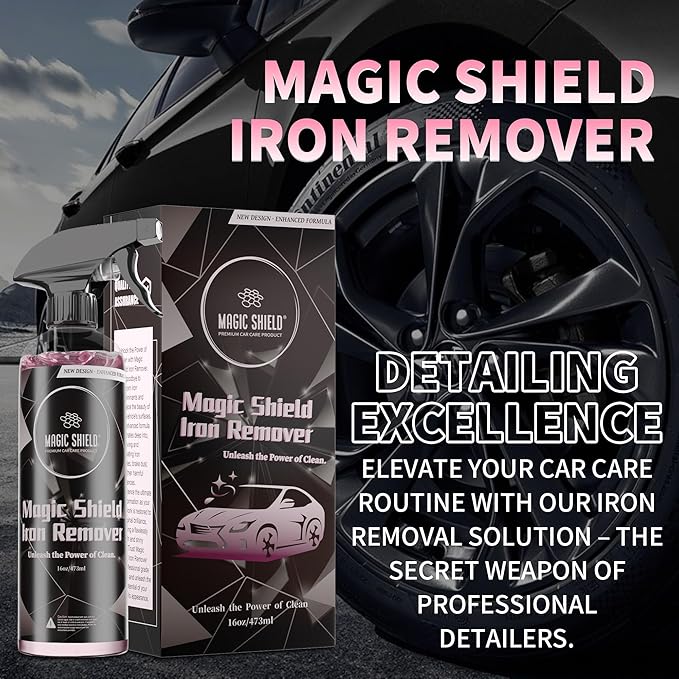 Magic Shield Iron Remover Spray for Cars 16oz - pH-Neutral Iron and Fallout Remover for Car, Motorcycle, RV & Boat | 5-Minute Reaction, Effective on Wheels & Paint | All-In-One Solution