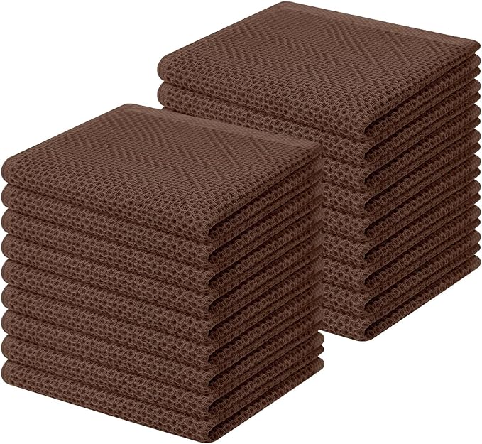 Homaxy 100% Cotton Waffle Weave Kitchen Dish Cloths, Ultra Soft Absorbent Quick Drying Dish Towels, 12 x 12 Inches, 18-Pack, Coffee