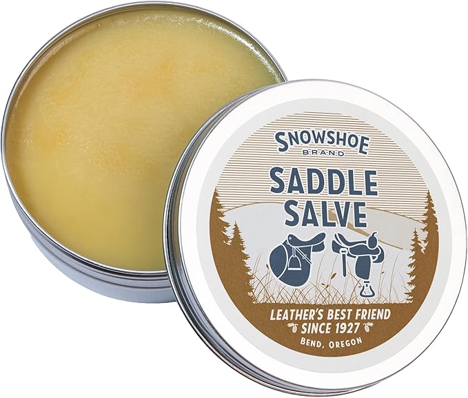 Snowshoe Saddle Salve, Made in USA Since 1927 - Protect, Condition, Restore & Waterproof - Multipurpose Saddle Conditioner for Bridles, Reins & More (12 oz)