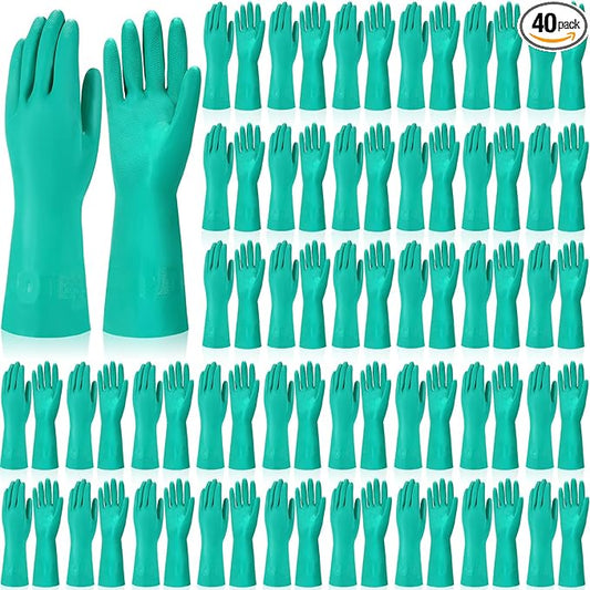 Potchen 40 Pairs Chemical Resistant Gloves Heavy Duty Thick Nitrile Gloves Bulk for Cleaning, Resist Household Acid, Alkali and Oil (X-Large)