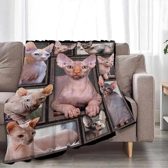 Sphynx Cat Gifts & Decor - Cute Throw Blanket for Girls, Women, Kids & Adults - Soft, Warm, Cozy Fleece Blanket for Couch, Sofa & Bed - 50"x40"