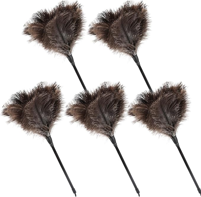 Ostrich Feather Duster 15Inch Natural Fluffy Handheld Feather Dusters for Cleaning Keyboard Home Car Office (5PCS)