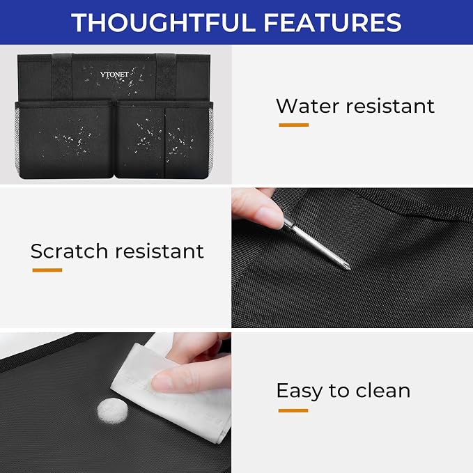Ytonet Cleaning Caddy, Water Resistant Cleaning Supplies Organizer with Handle & Foldable Divider for Cleaners, Housekeeping Tote for Kitchen & Bathroom, Car Tool Caddy Organizer Bag, Black