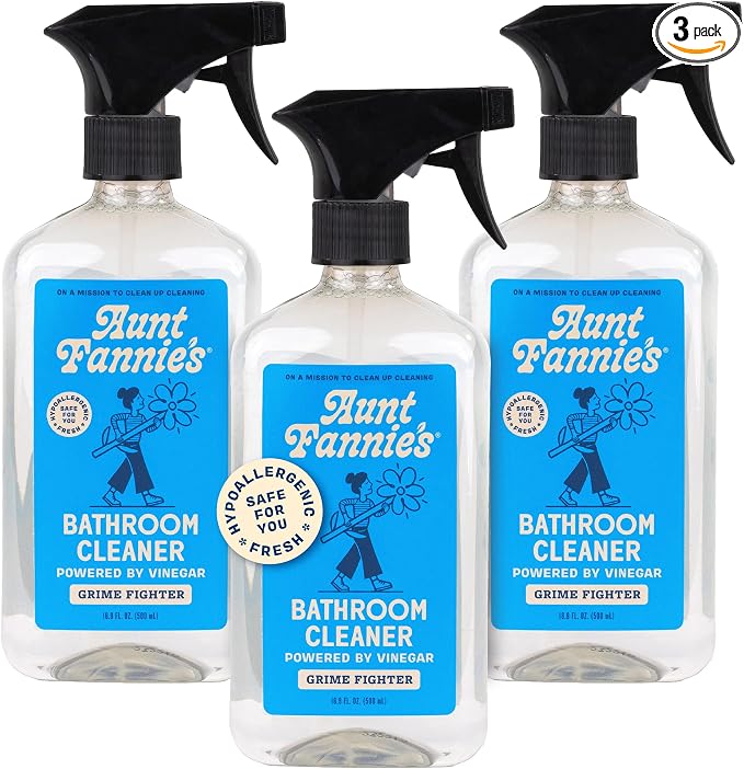 Aunt Fannie's All Purpose Bathroom Cleaner Vinegar Spray for Shower, Tub, Toilet, Tile, Sink and Fixtures, 16.9 Ounces (Pack of 3)