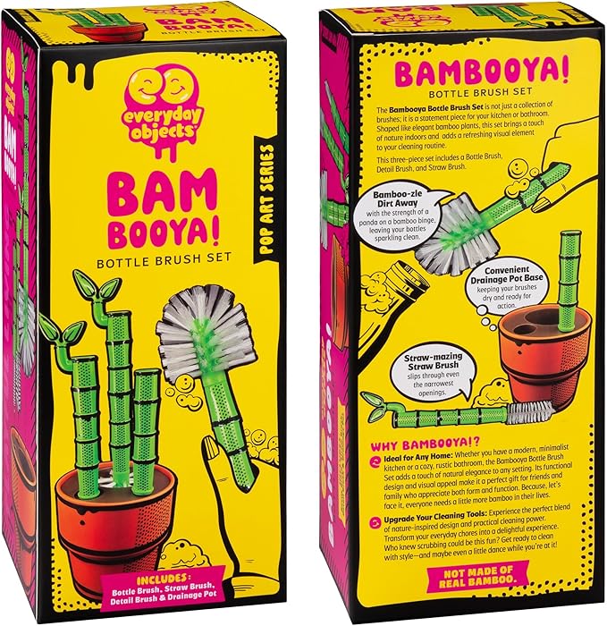Every Day Objects Bambooya! – Bottle Brush Cleaning Set (3-Pack) | Bamboo-Handled Brushes for Bottles, Mugs & Glassware