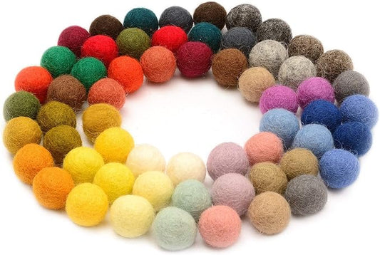 Glaciart One Felt Pom Pom, Wool Balls (60 Pieces) 1.5 cm – 0.6 Inch, Handmade Felted 30 Color (Red, Pink, Blue, Orange, Yellow, Gray, Black, Pastel and More) Bulk Small Puff for Felting and Garland