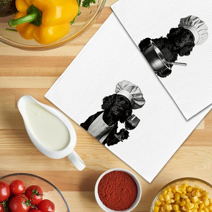 Funny Chef Cocker Spaniel Kitchen Towels Set of 2, Cocker Spaniel Dog Gifts for Women Dish Tea Towels for Kitchen, Dog Mom Lovers Owner Gifts Decorative Hand Towel, 16x24 Inch