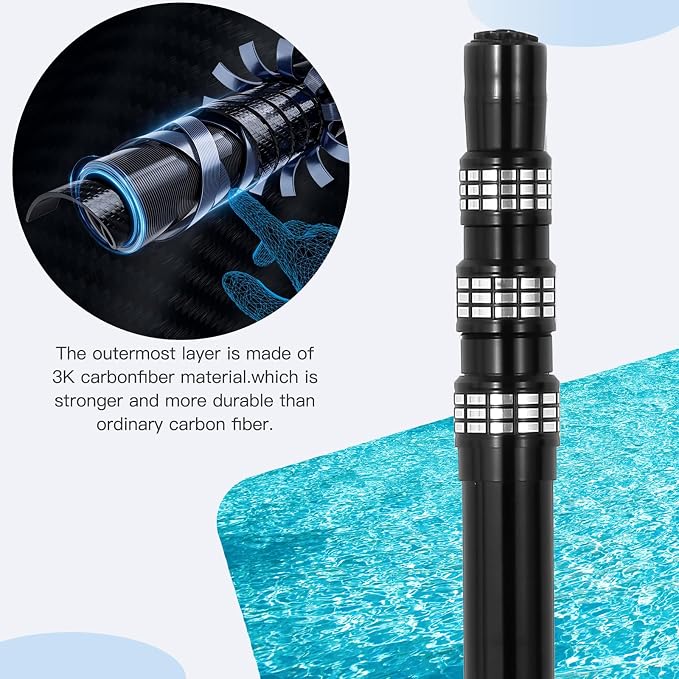 pool pole-Swimming pool pole carbon fiber, pool skimmer carbon fibre, Telescopic swimming pool cleaning rod, advanced adjustable telescopic rod, used for skimming nets, vacuum heads (15 Feet)