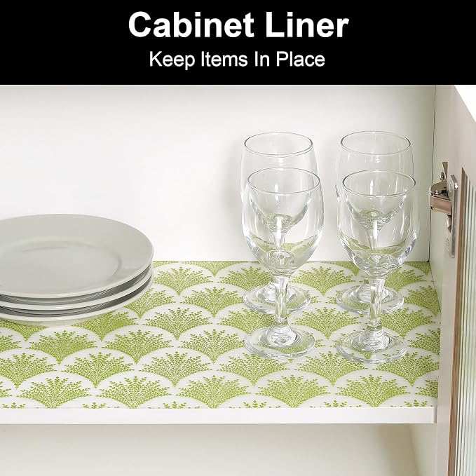 Cooyes Shelf Liners for Kitchen Cabinets, Refrigerator Liners Waterproof & Oil-Proof Kitchen Cupboard Liner Drawer Mats EVA Material Non Adhesive Fridge Liner for Shelves（17.5" W x 197" L）