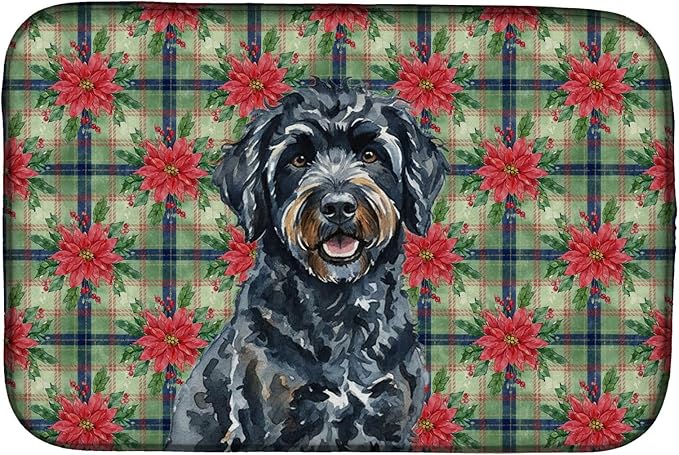 Caroline's Treasures Black Portuguese Water Dog Christmas PoinsettIas Dish Drying Mat Absorbent Dish Drying Mat Pad for Kitchen Counter Dish Drainer Mat for Countertop, 14 x 21", Multicolor