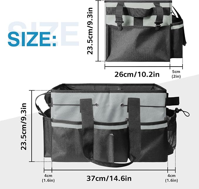 Cleaning Tool Organizer Bag with Handles | 17.8x12.2x9.3in Large Waterproof Cleaning Caddy | Detachable Shoulder Strap & Dividers | for Car Detailing, Housekeeping, Cleaners(Grey)