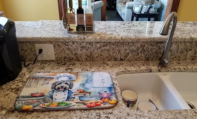 Caroline's Treasures DAC6203DDM Bergamasco Sheepdog The Chef Dish Drying Mat Absorbent Dish Drying Mat Pad for Kitchen Counter Dish Drainer Mat for Countertop, 14 x 21", Multicolor