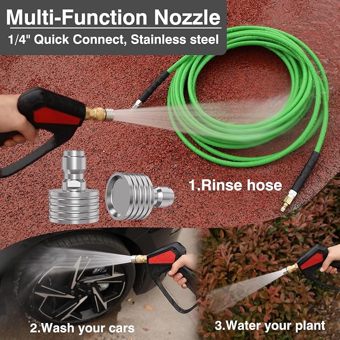 Sewer Jetter Kit for Pressure Washer 50 FT，Drain Cleaner Hose 1/4 Inch NPT Corner with Pressure Washer Tips, Button Nose and Rotating Sewer Jetting Nozzle, Spanner Teflon Tape Pearl Corsage Pin