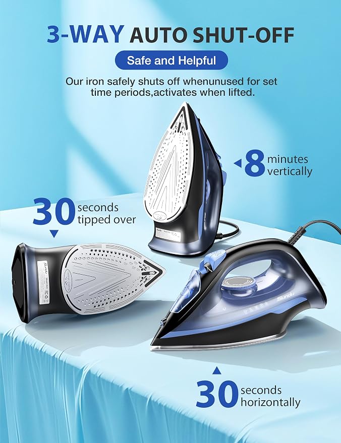 Sundu Steam Iron for Clothes with Rapid Heating Ceramic Coated Soleplate, 1500W with Precise Thermostat Dial, Self-Cleaning, Auto-Off, 15.21oz Water Tank for Home Clothes Ironing Use Dark Blue