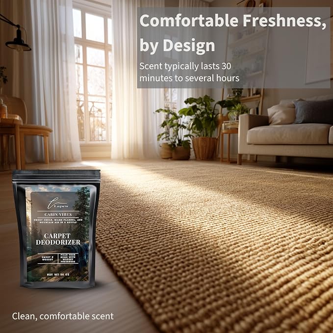 Lapew Cabin Vibes Carpet Deodorizer Powder - Pet Safe Freshener for Vacuuming | Scented Odor Eliminator for Home | 36 oz