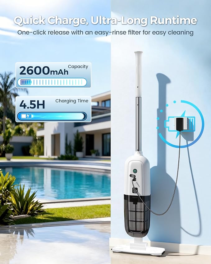 2026 Upgrade Cordless Handheld Pool Vacuum,Pool Vacuum for Above & Inground Pool,Rechargeable Pool Cleaner with Extention Pole,Up to 70-Min Runtime,Ideal for Leaves,Debris,Spas,Hot Tubs,Blue