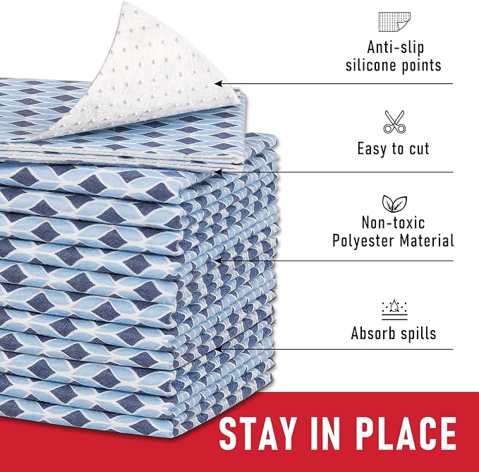Cooyes 12 Pack 12" × 24" Cloth Shelf Liners for Kitchen Cabinets, Non-Slip Refrigerator Liners Machine Washable, Fridge Drawer Mats for Glass Shelves, Easy to Cut, (Light Blue)