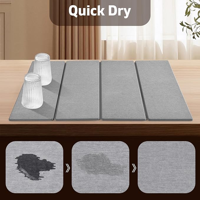 Large Stone Dish Drying Mat for Kitchen Counter, Dish Drying Mat, Fast Water-Absorbing, Diatomaceous Earth Non-Slip Stone Mat, Multi-Purpose Foldable Dish Drying Stone Mat, 24"(L)×16"(W)