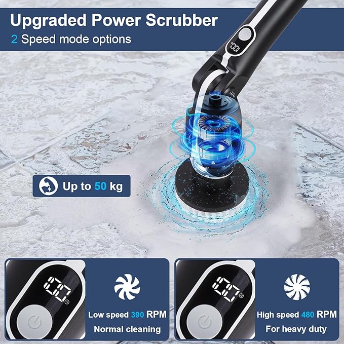 Electric Spin Scrubber with 4 Adjustable Angles & 11 Brush Heads, Effortless Cleaning for Bathroom, Tub, Tile, and Floors, Powerful, Lightweight & Cordless